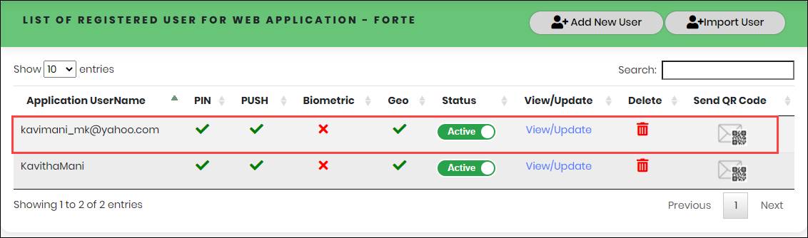 Sample Imported User Data - CyLock